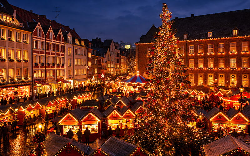 Kerstmarkt in Dortmund bij avond